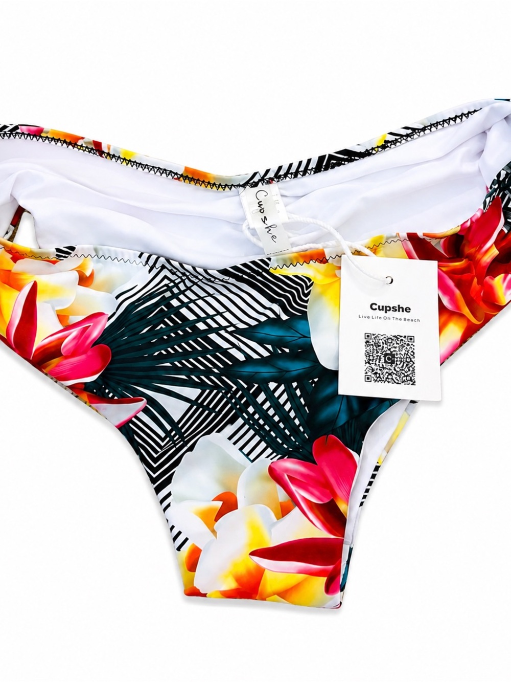 Cupshe Tropical Floral Bikini Bottom in Pink, Yellow & Green